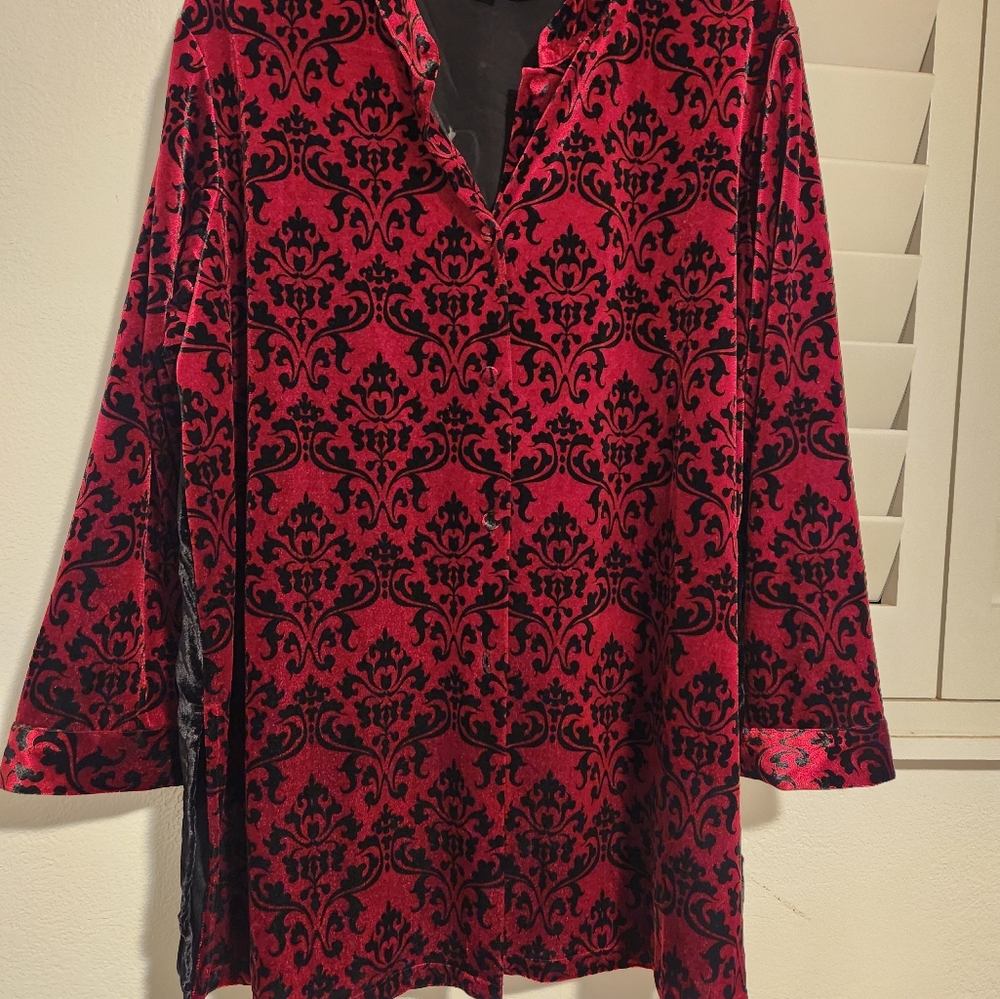 Red velvety tunic blouse jacket